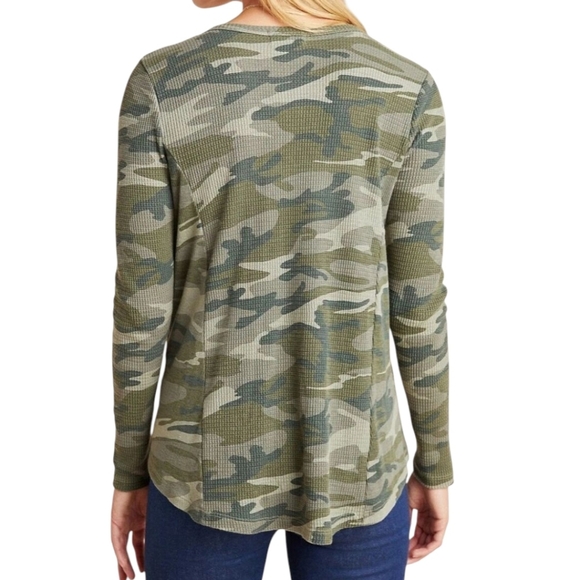 t.la Anthropologie Vicky Thermal Waffle Top Camoflauge Green V Neck Women's S - Picture 12 of 13